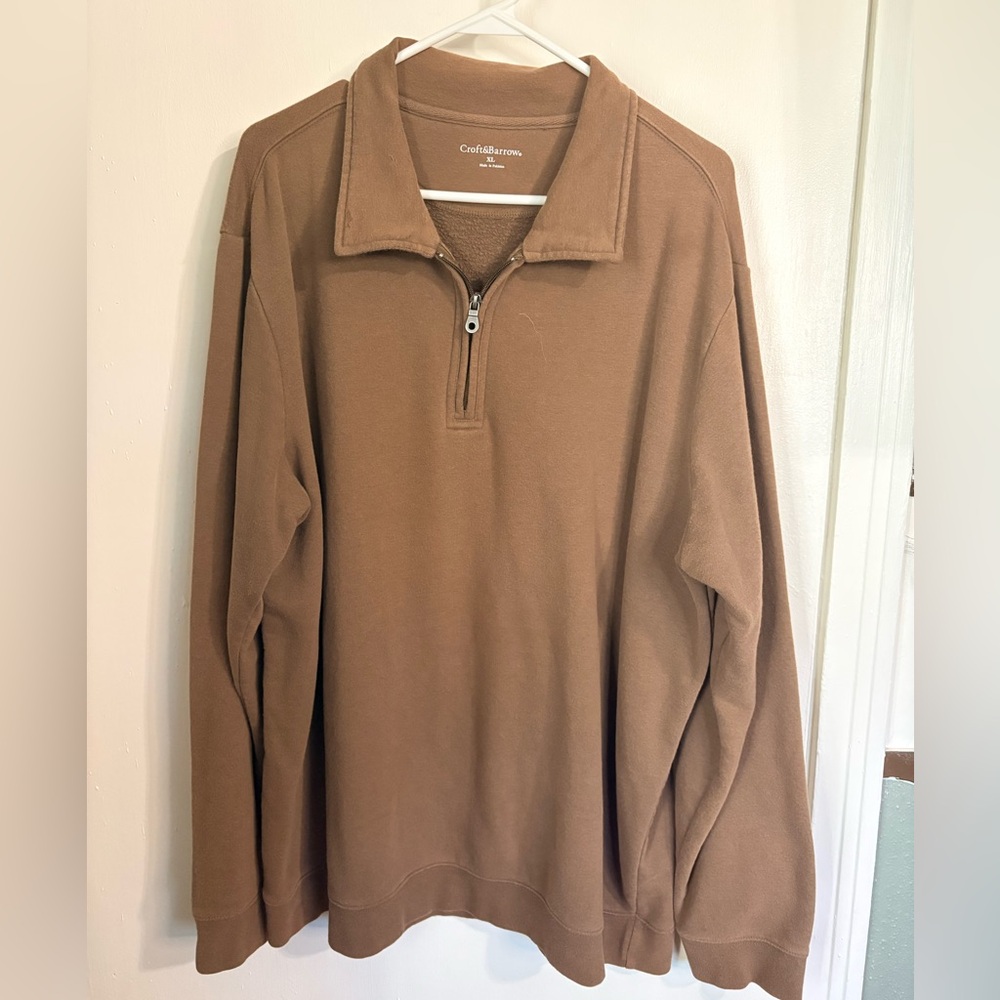 Croft & Barrow Mens XL Quarter Zip Pullover Brown Fleece Sweater